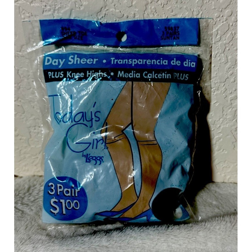 L'eggs Today's‎ Girl Plus Size Knee High Stockings Sheer Toe Suntan 3 Pair
